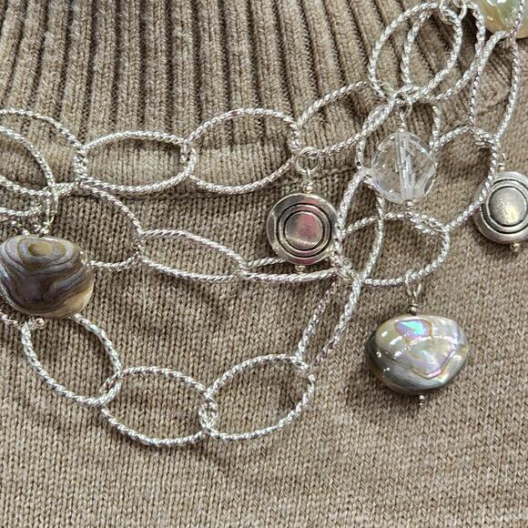Beachcore Abalone Shell Clear Faceted Beads Charms Silver Tone Chain Necklace - Picture 4 of 16